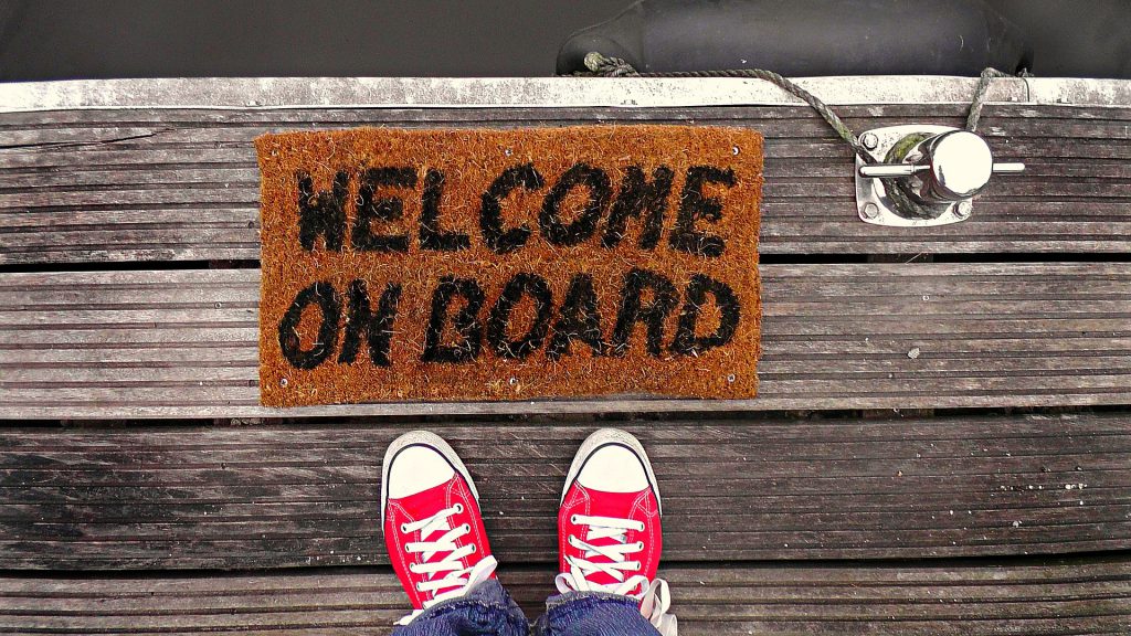 welcome on board dark orange welcome mat