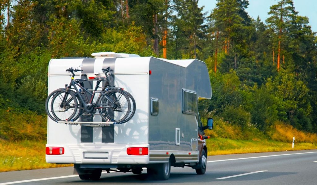 RV trailer on the road looking for an outdoor trailer storage facility.