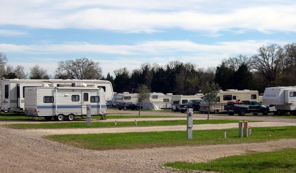 Trailers parked outside