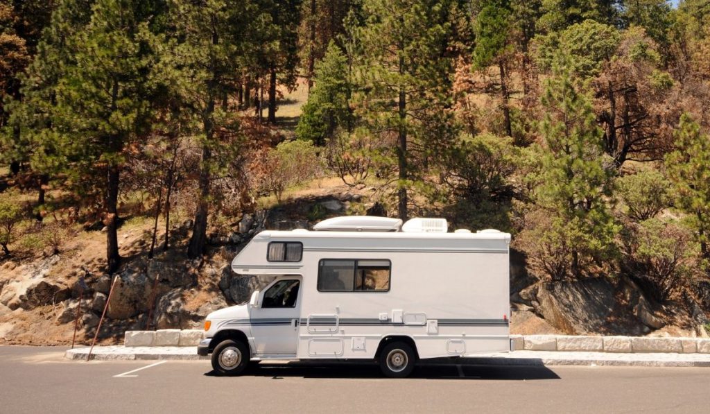 RV parked on the side of a mountain