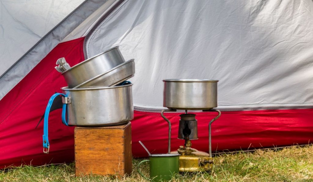 cooking equipment stored in the under frame storage of an RV