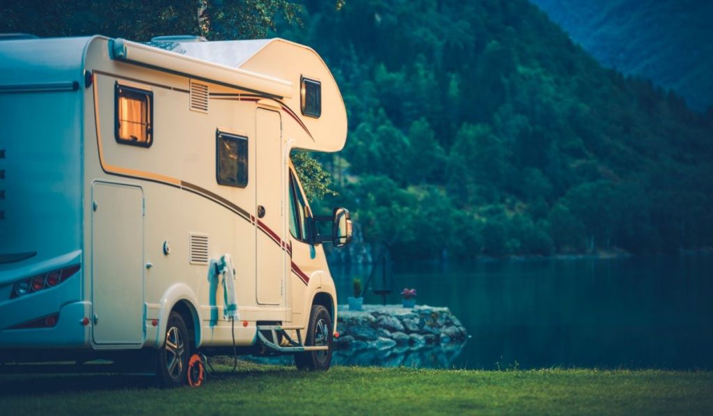 camping at the lake with the family RV