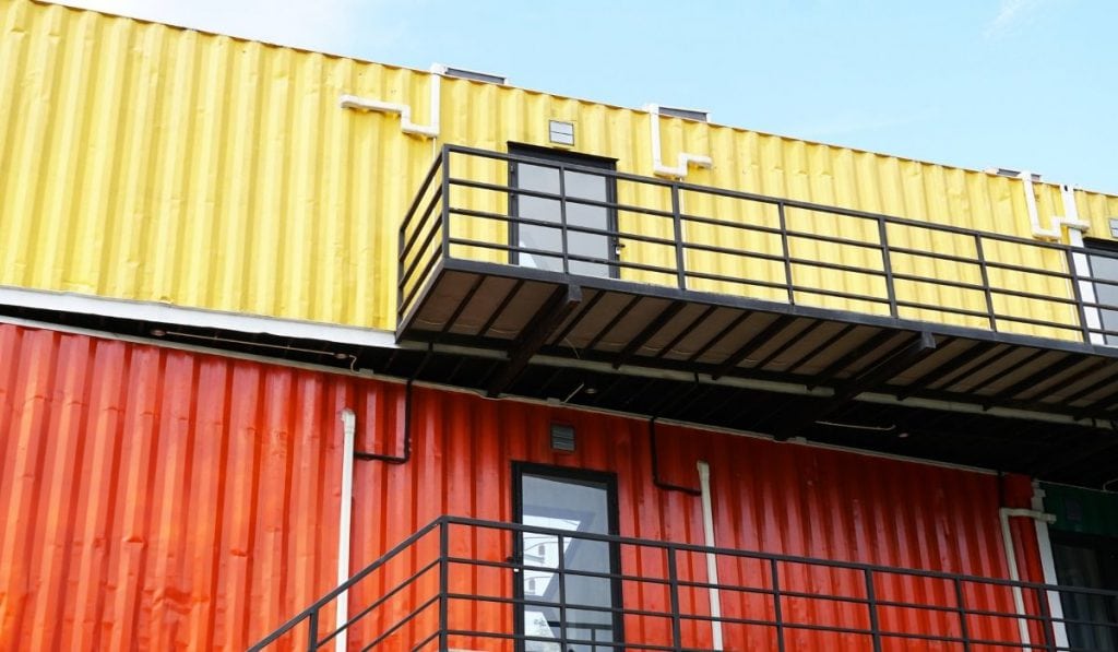 stacked up shipping containers as an office building