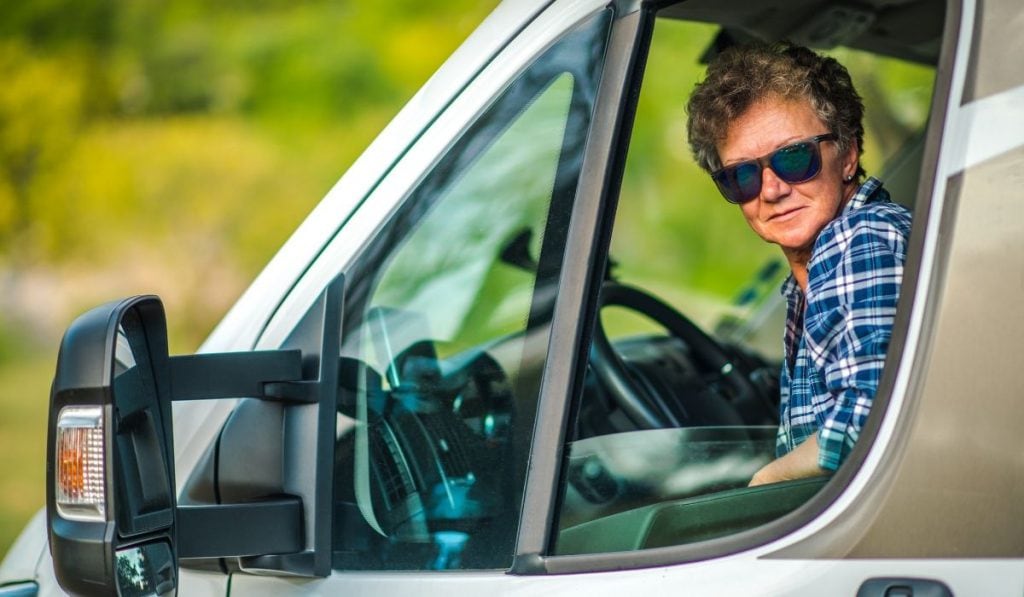 lady test driving an RV