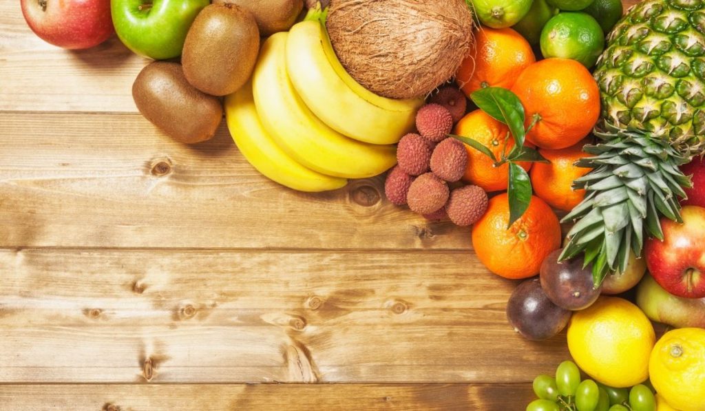 different fruits on the wooden table