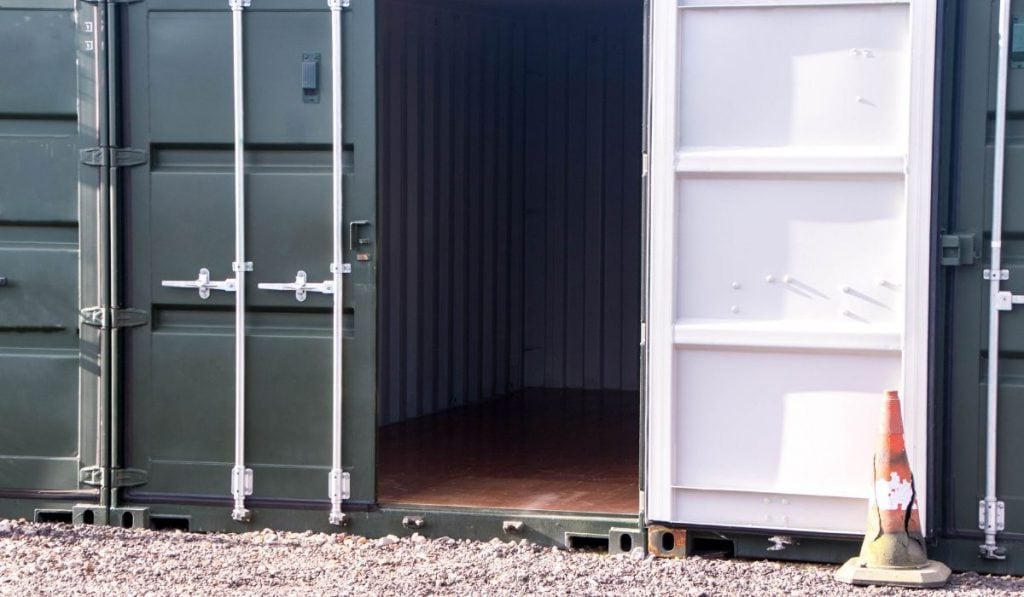 shipping container in the storage facility